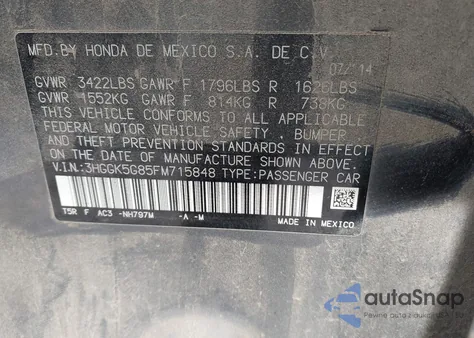 2015 Honda Fit Ex z USA, uszkodzony, nr VIN 3HGGK5G85FM715848